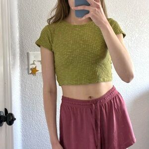 Forever 21 moss green ribbed crop tee